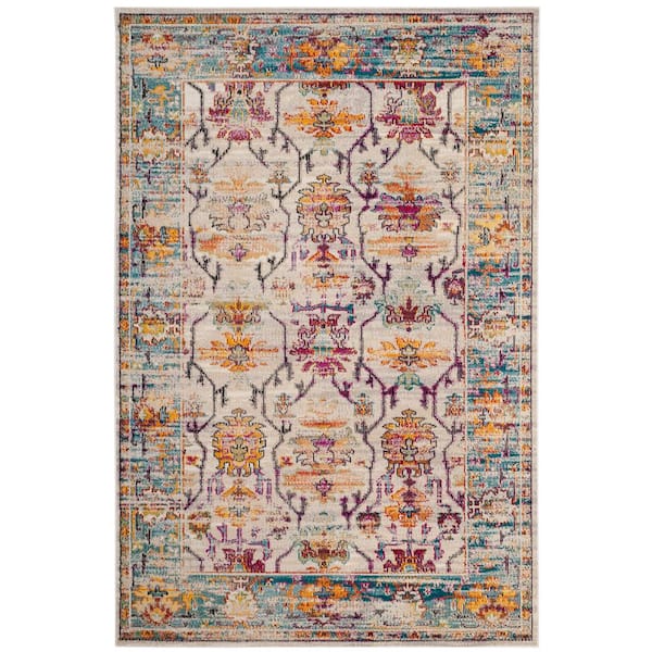 SAFAVIEH Crystal Cream/Teal 7 ft. x 9 ft. Border Area Rug