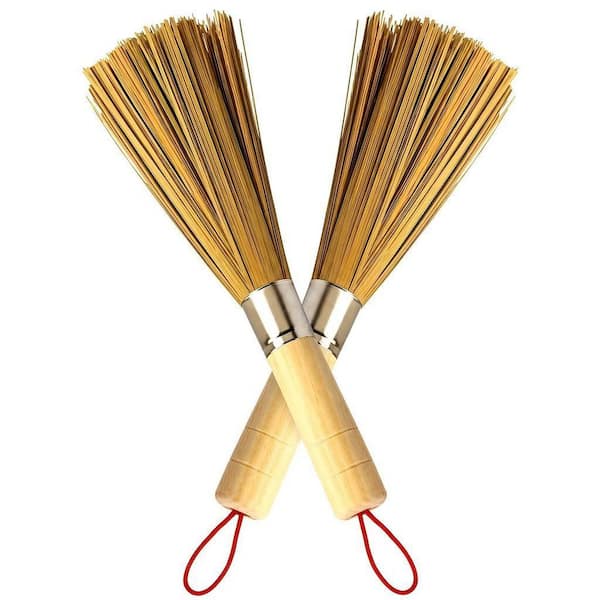 2-Pack Traditional Natural Bamboo Wok Cleaning Brushes, Dishwashing Kitchen Tools