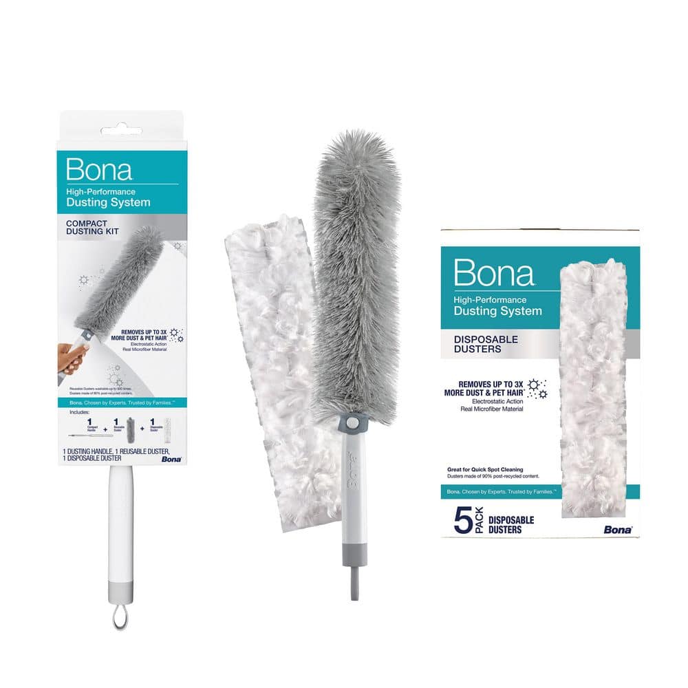 High Performance Duster Bona High-Performance Compact Dusting Kit, with 17 in. Handle, Reusable ...
