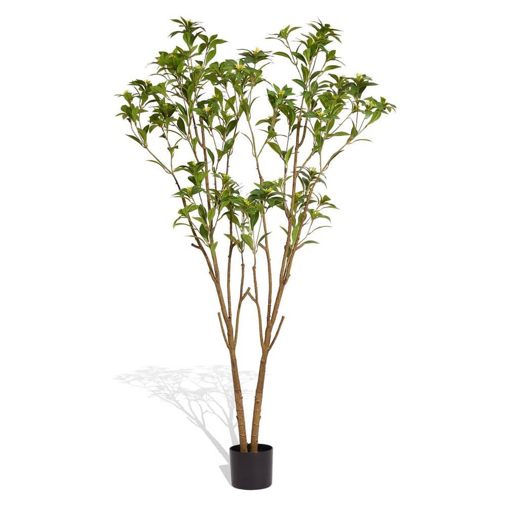 5.3 ft. Artificial Olive Tree in Pot, Faux Olive Plant Iron Tree Leaves for