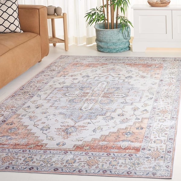 Arizona Sage/Light Rust 9 ft. x 12 ft. Distressed Border Ornate Machine Washable Area Rug