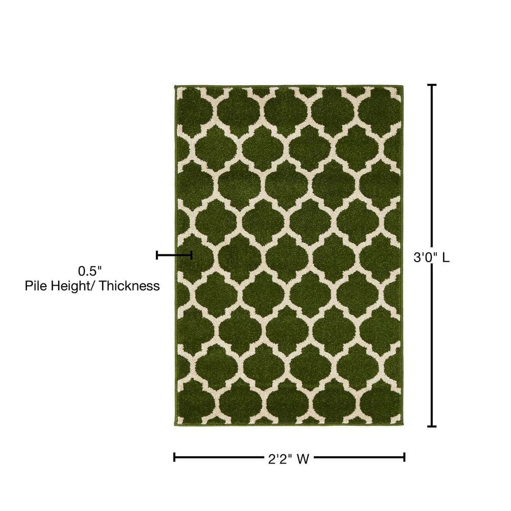 Elegant Dark Green Trellis Synthetic Indoor Rug, Stain-Resistant and Washable