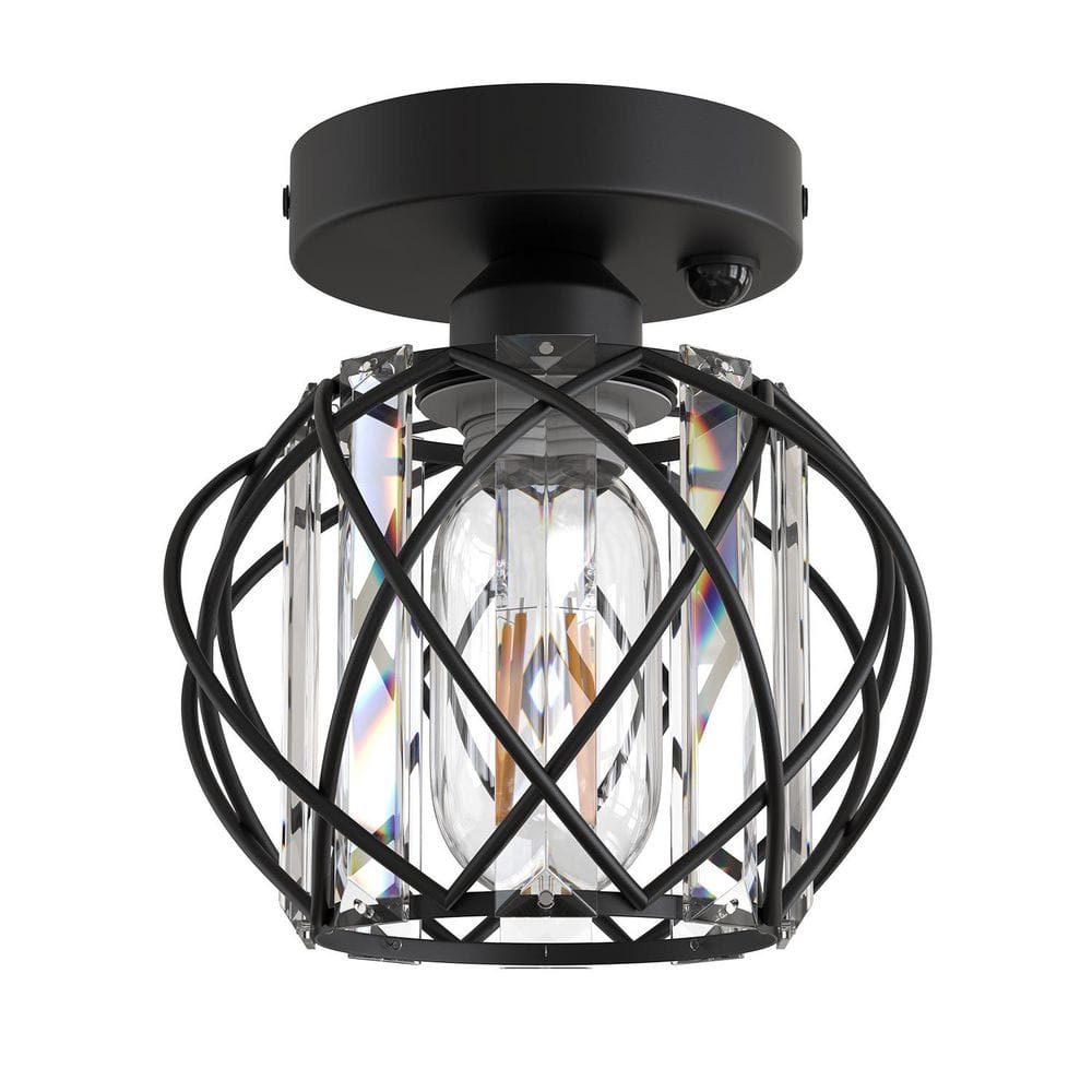 7.1 in. 1-Light Matte Black Motion Sensor Semi Flush Mount Ceiling Light with Crystal Shade Modern Ceiling Light Fixtur price history on PriceWatchPro