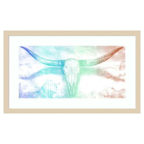 Amanti Art Longhorn II rainbow by Marie Elaine Cusson 25 in. W x 15 in. H. Wood Framed Wall Art Print Framed in Brown