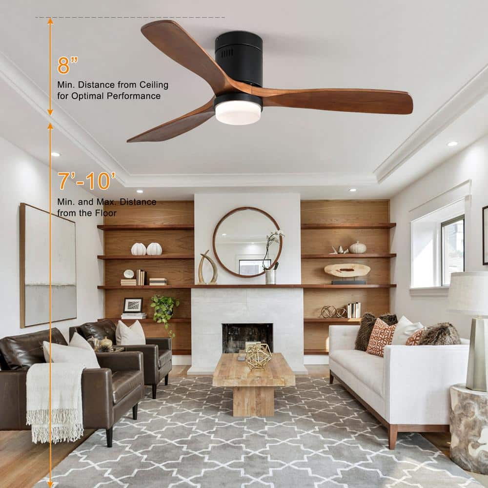 52" Walnut and Black Wood Blade Ceiling Fan with Remote and Light