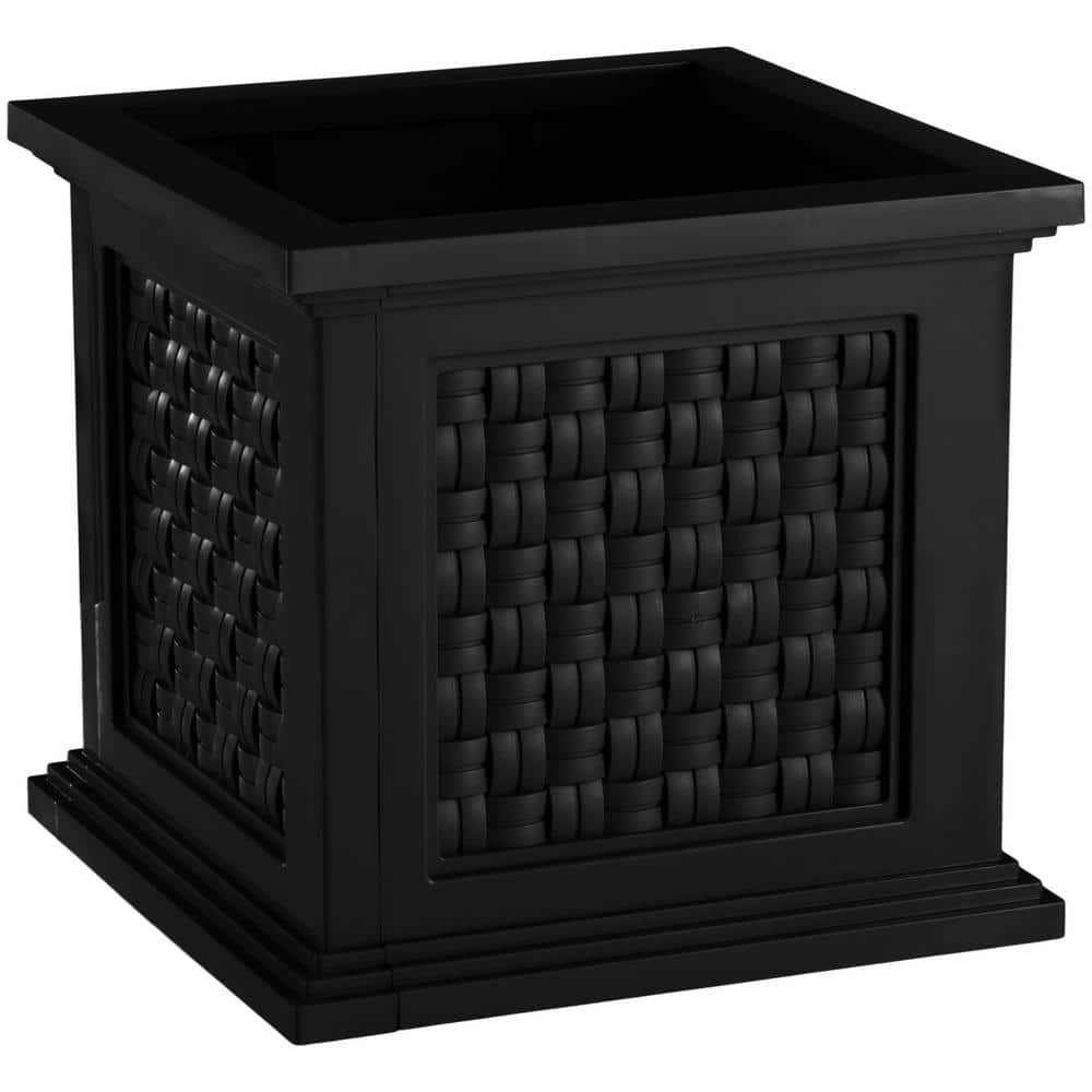 Large Black Faux Rattan Outdoor Planter Box