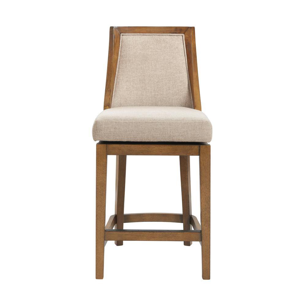 Ellie 29.5'' Brown Rubberwood Swivel Counter Height Stool with Beige Seat