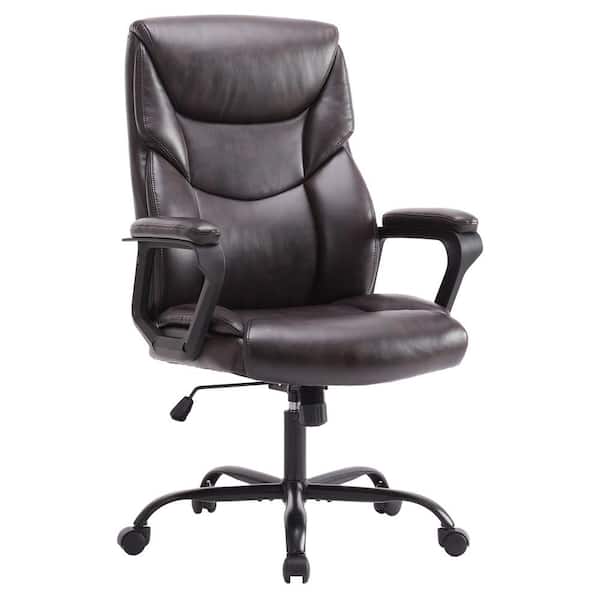 FIRNEWST Brown Executive PU Leather Office Chair Ergonomic Computer Chair with Lumbar Support and Padded Armrest