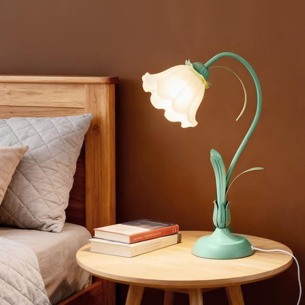 OUKANING 19.6 in. Green Flower Shaped Task and Reading Desk Lamp