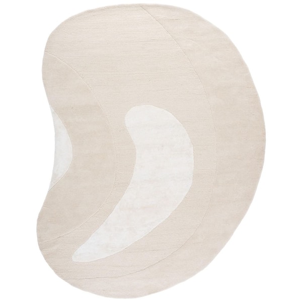 Novelty 9 ft. x 12 ft. Ivory/Beige Abstract Curved Specialty Area Rug