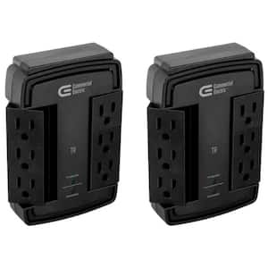 6-Outlet Wall Mounted Swivel Surge Protector, Black (2-Pack)