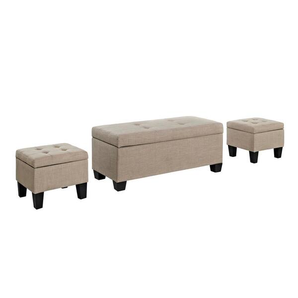 Picket House Furnishings Everett 3-Pack Natural Storage Ottoman