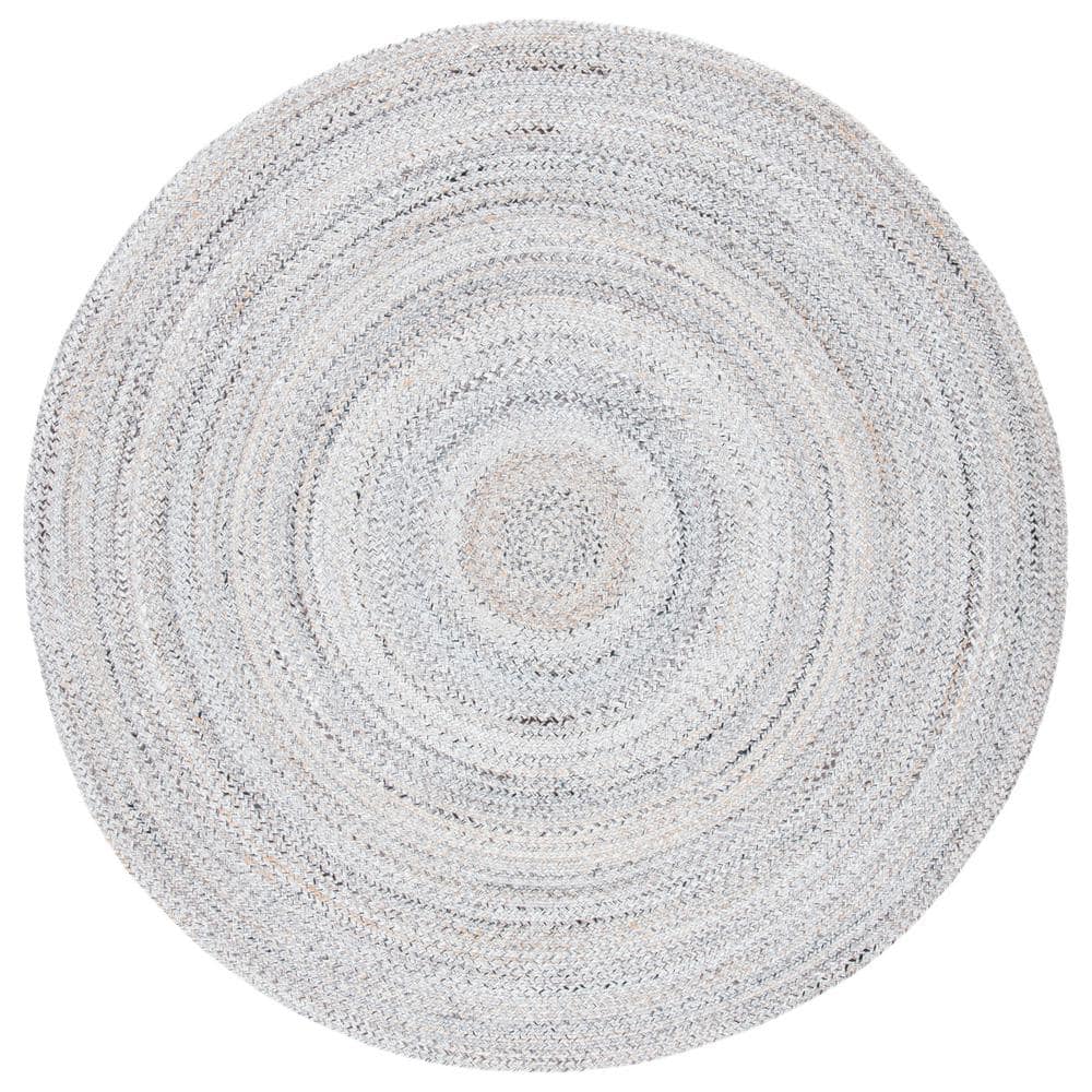 Coastal Charm Gray Synthetic 3' Round Braided Geometric Rug
