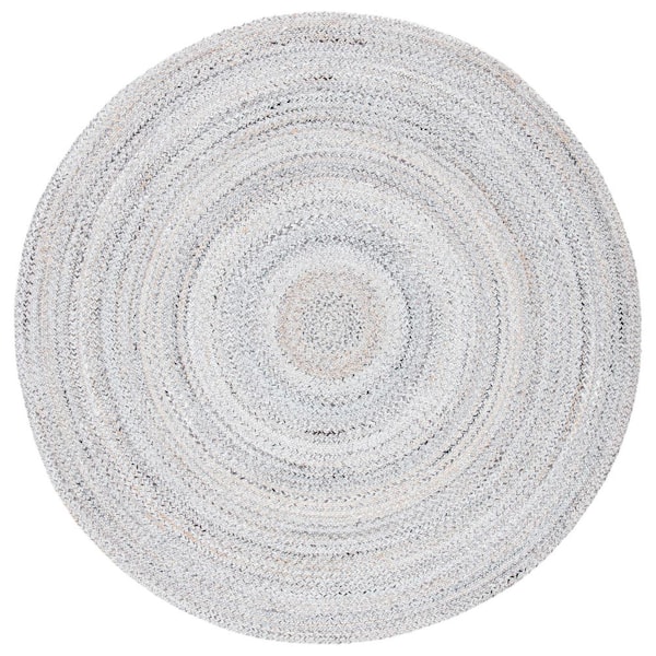 SAFAVIEH Braided Gray Doormat 3 ft. x 3 ft. Gradient Solid Color Round Area Rug