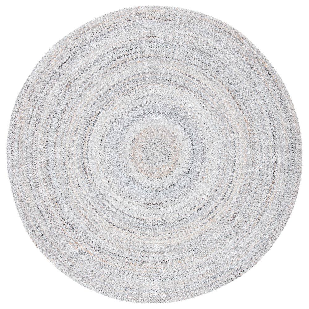 Gray Round Braided Handmade Synthetic Reversible Rug, 7 ft