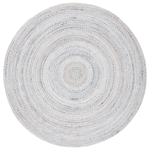 SAFAVIEH Braided Gray 9 ft. x 9 ft. Gradient Solid Color Round Area Rug