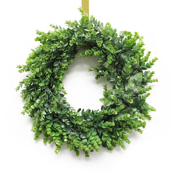 16 in. Frosted Green Artificial Eucalyptus Leaf Foliage Greenery Wreath  83938-FRT-GR - The Home Depot