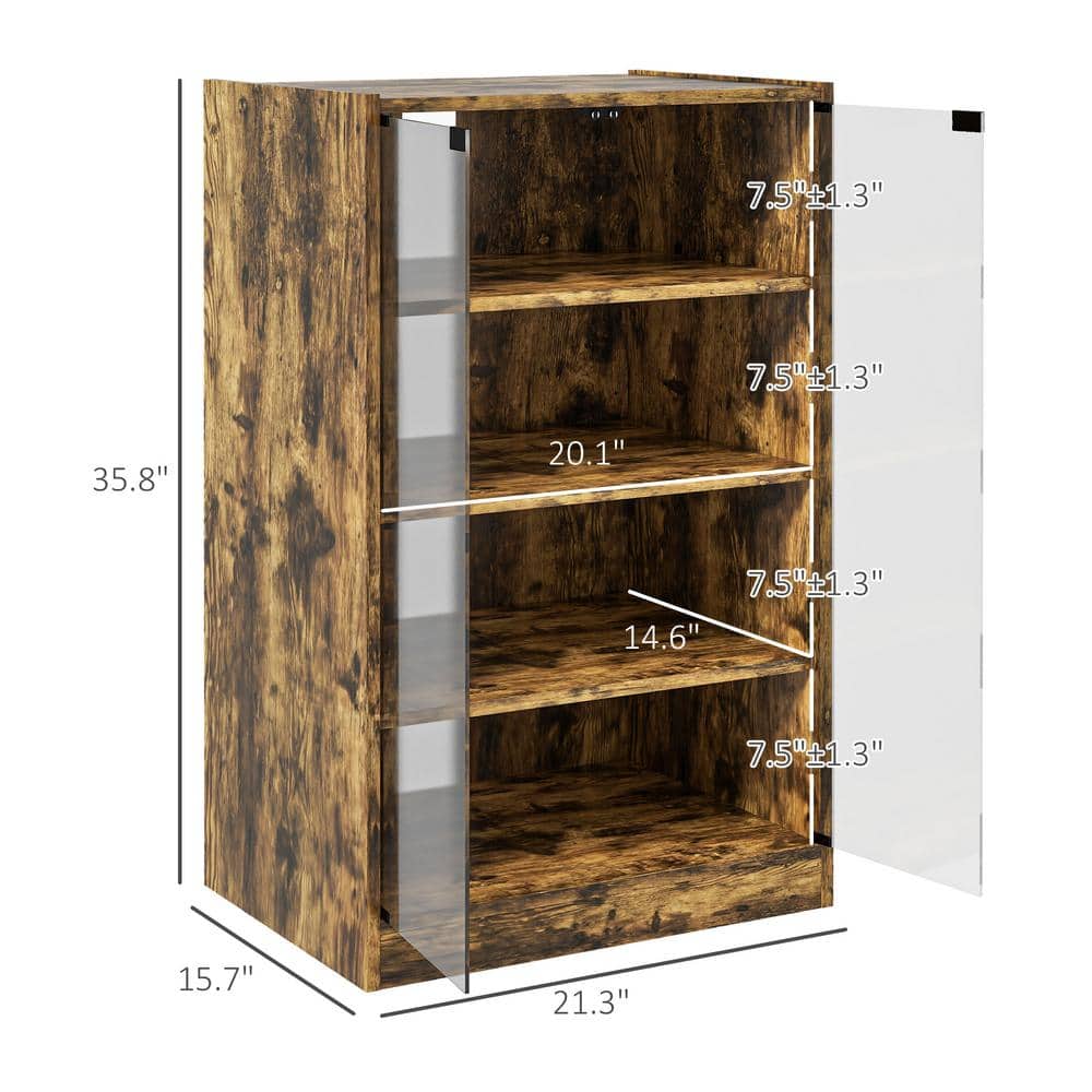 Rustic Brown 5-Tier Media Stand Cabinet with Glass Doors