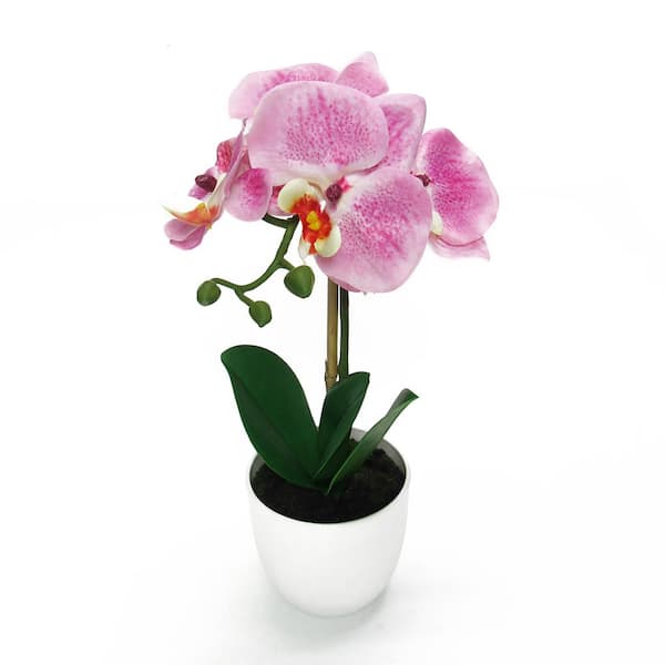 13 in. Pink Lavender Artificial Phalaenopsis Orchid Flower Arrangement in White Pot