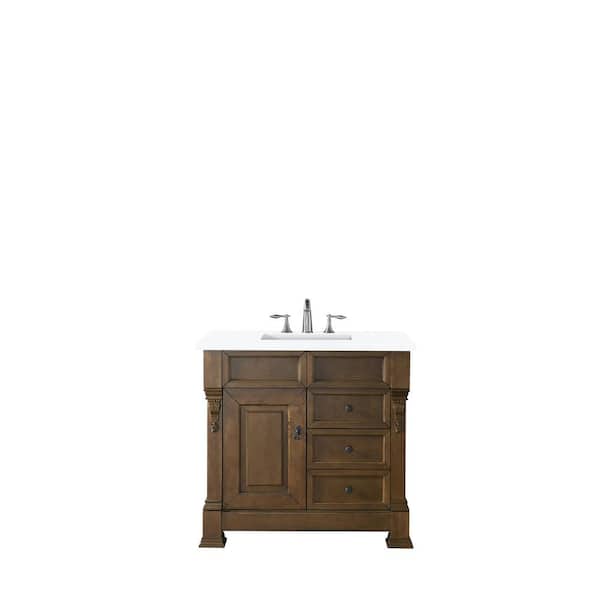 James Martin Vanities Brookfield 36 in. W x 23.5 in. D x 34.3 in. H Bathroom Vanity in Country Oak with Quartz Top in Classic White