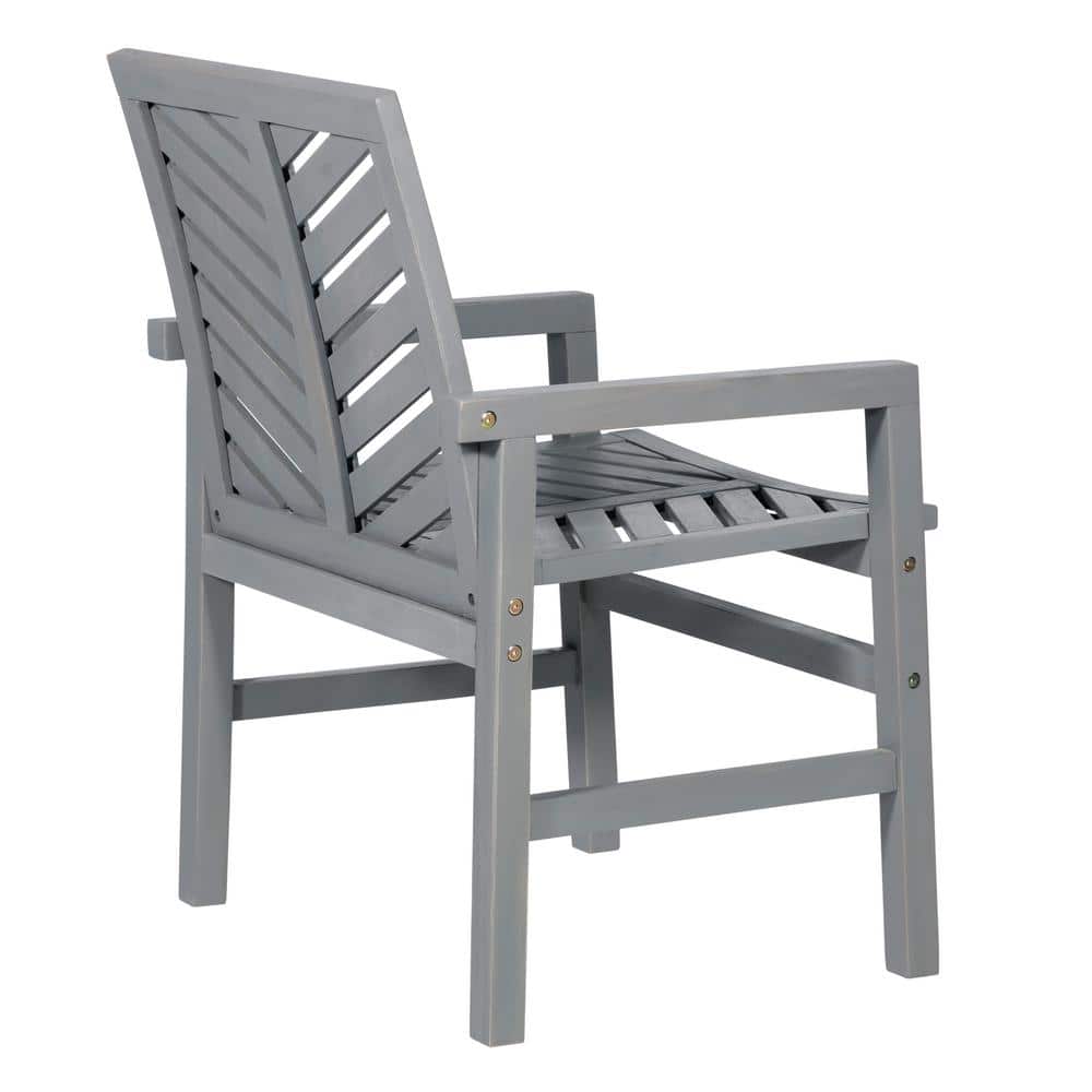 Traditional Acacia Wood Chevron Outdoor Chair Set in Gray