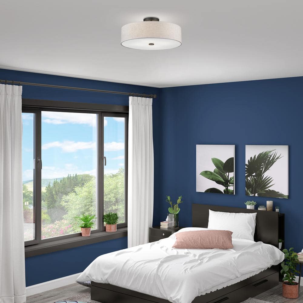 Meridian English Bronze 4-Light Indoor/Outdoor Drum Shade Flush Mount