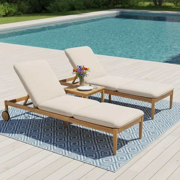 JPJPUU Outdoor Chaise Lounge with Wheels, Acacia Wood Frame with