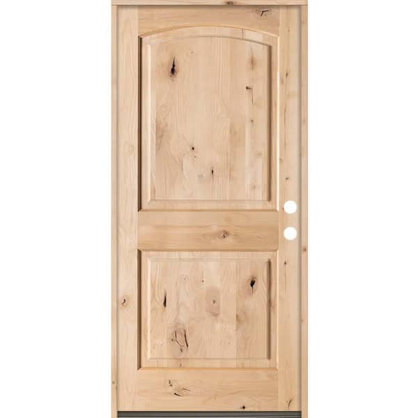 42 in. x 80 in. Rustic Knotty Alder Top Rail Arch Left-Hand Inswing Unfinished Exterior Wood Prehung Front Door
