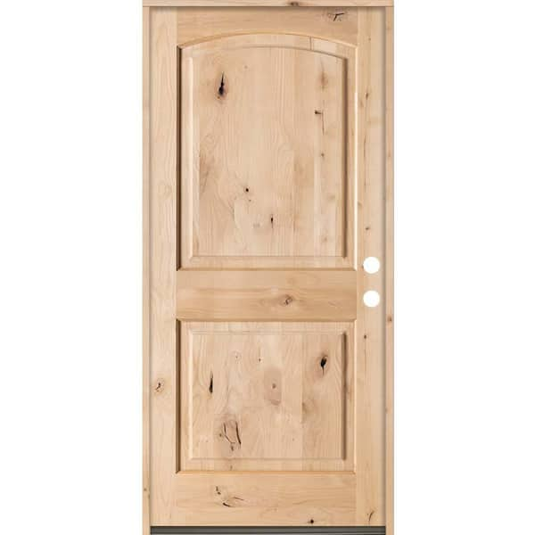 Krosswood Doors 42 in. x 80 in. Rustic Knotty Alder Top Rail Arch Left-Hand Inswing Unfinished Exterior Wood Prehung Front Door