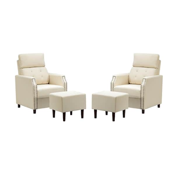 JAYDEN CREATION Isai Ivory Tufted Cotton Blend Reclining Lounge Chair with Ottoman (Set of 2)