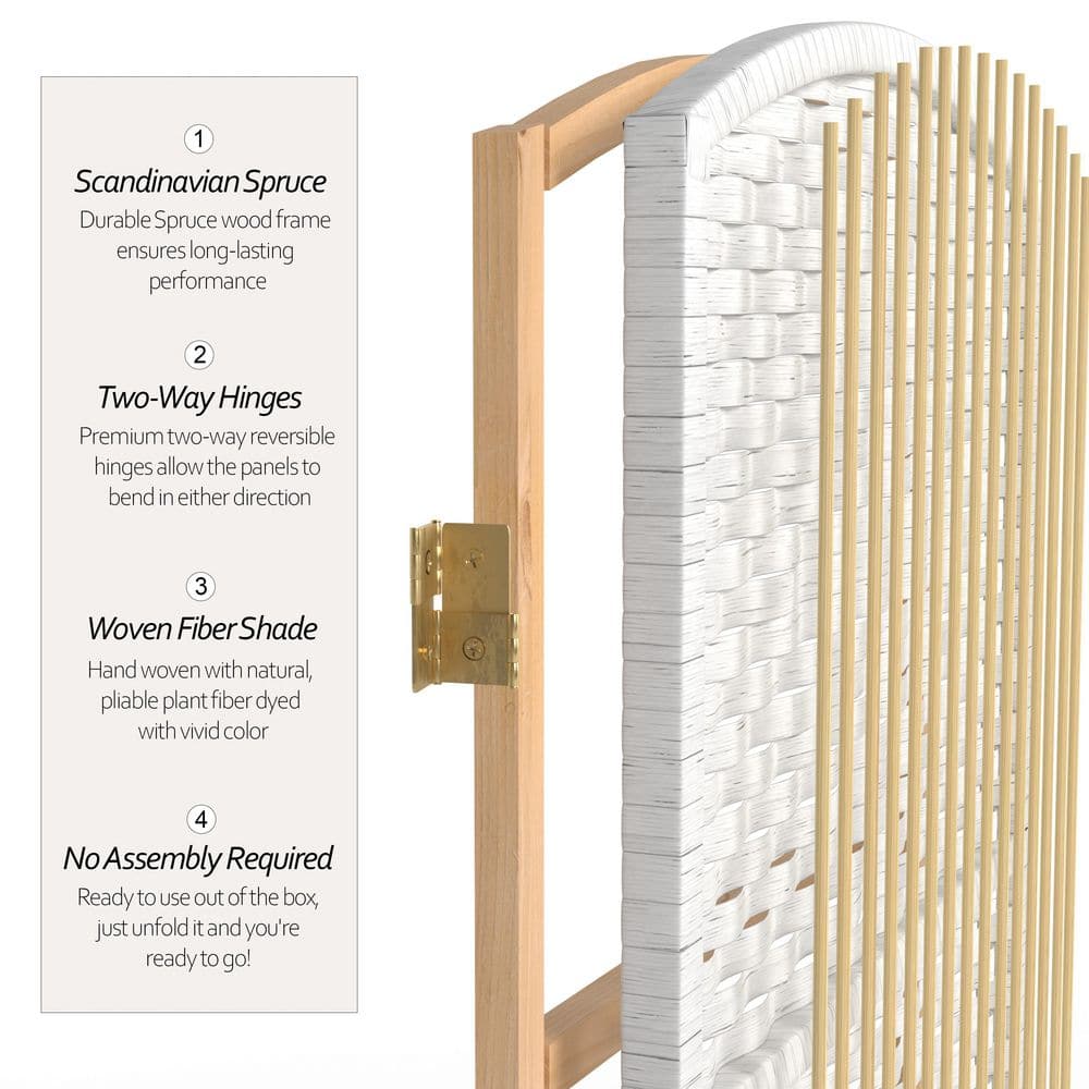 Tall White Woven Plant Fiber 3-Panel Room Divider