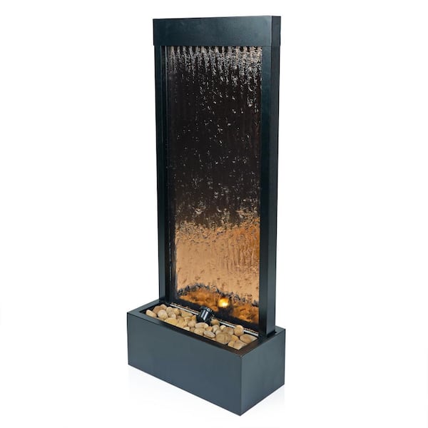 Alpine Corporation Alpine Corporation 48" Tall Indoor/Outdoor Mirror Waterfall Floor Fountain with Stones and Lights, Bronze