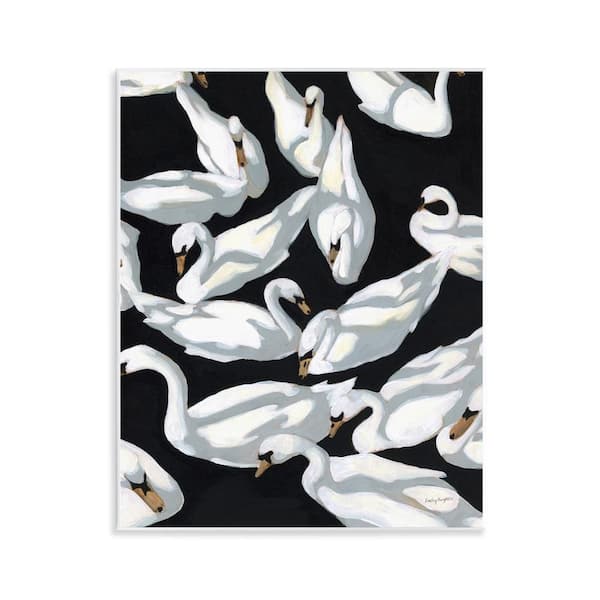 Stupell Industries Overlapping Swans on Black by Haley Knighten Unframed Animal Graphic Art Print 14 in. x 11 in.
