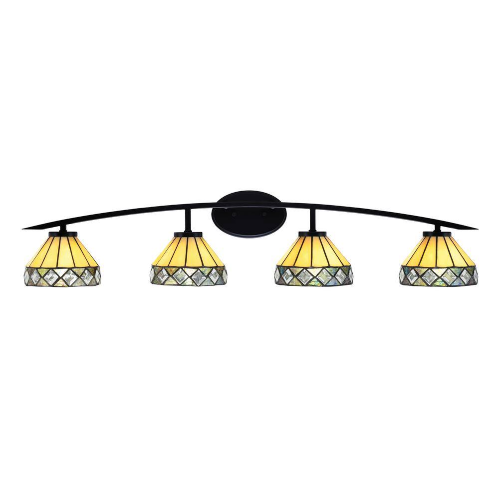 Siena 40 in. 4-Light Matte Black Vanity-Light with 7 in. Diamond Peak Art G