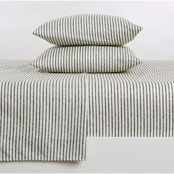 4-Piece Dark Grey Premium Soft Striped Microfiber Queen Sheet Set