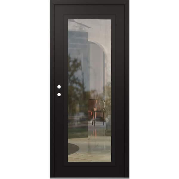 C1 36 in. x 80 in. Black P Right-Hand/Inswing Clear Glass Black/Black Steel Prehung Front Door