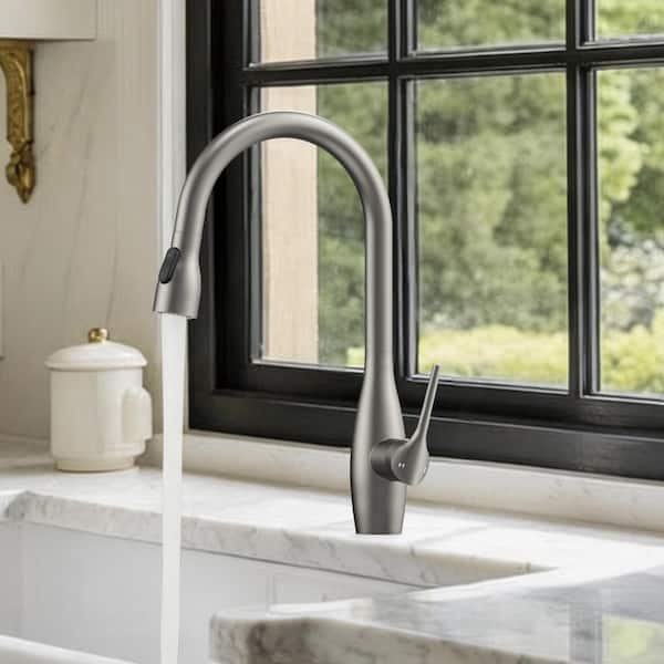 16 in. Height 2-Spray 360° Spout Swivel Single-​Handle Pull Down Sprayer Kitchen Faucet 1.8 GPM in Stainless Steel