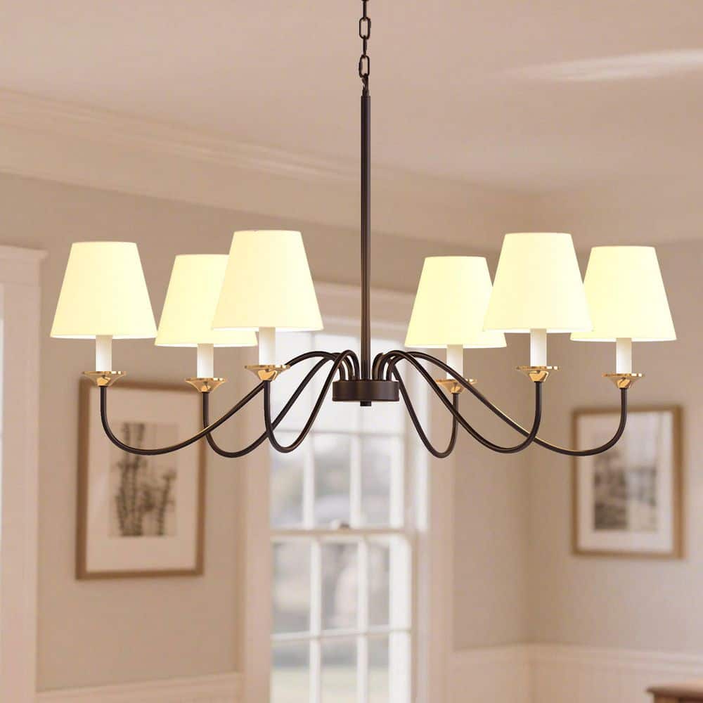 6-Light Black Candle Style Dimmable Chandelier, Traditional Ceiling Light with White Linen Empire Shades for Living Room price history on PriceWatchPro
