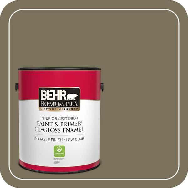 BEHR PREMIUM PLUS 1 gal. #380F-7 Crocodile Hi-Gloss Enamel Interior/Exterior Paint & Primer