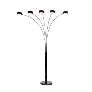 Micah Plus Modern LED 88 in. 5-Arc Jet Black Floor Lamp with Dimmer