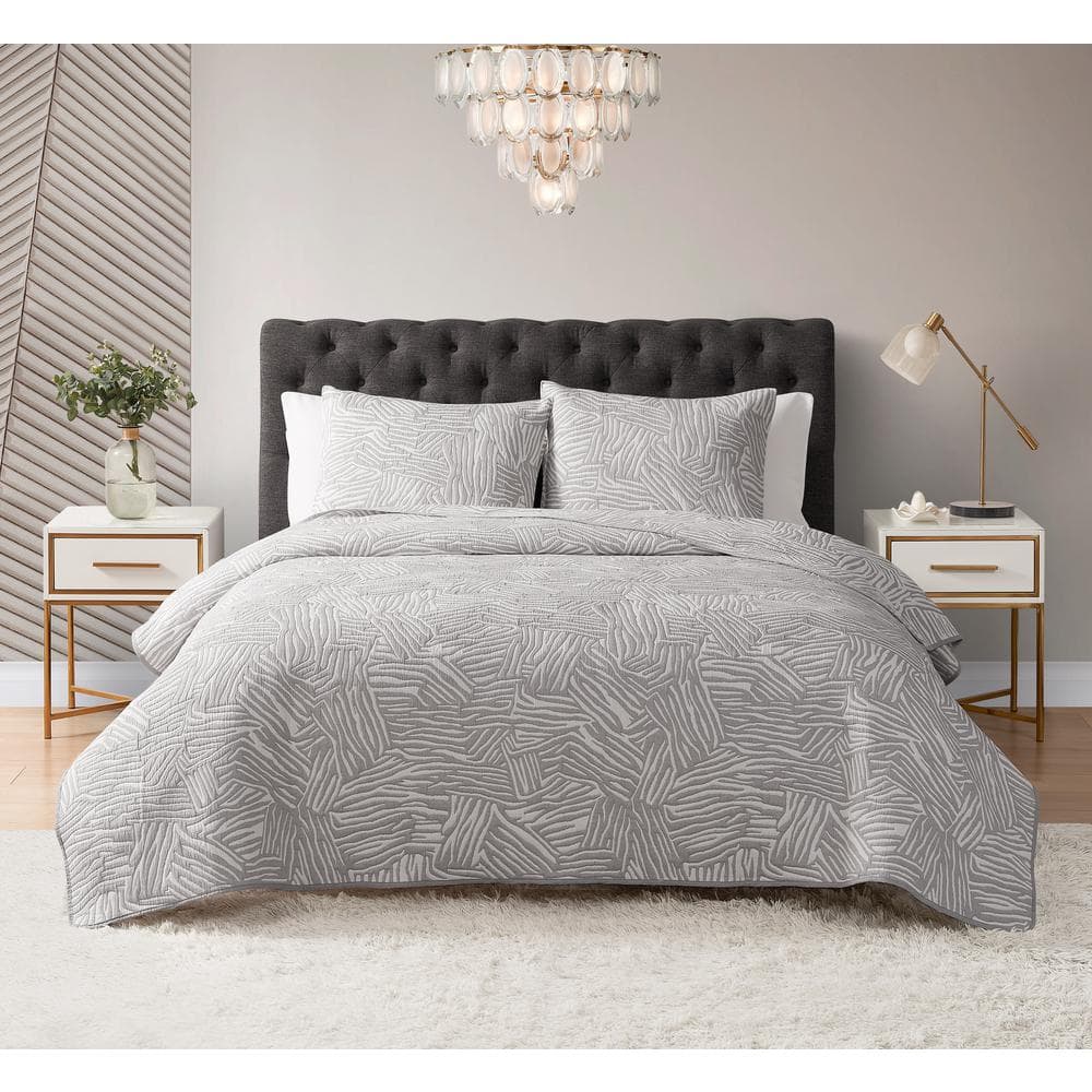 Abstract Zebra Light Grey 3-Piece All-Season Soft Woven Matelasse Jacquard 