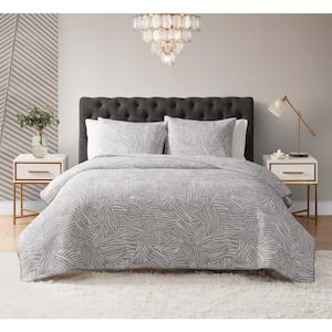 Abstract Zebra Light Grey 3-Piece All-Season Soft Woven Matelasse Jacquard Reversible Cotton Blend Quilt Set - King