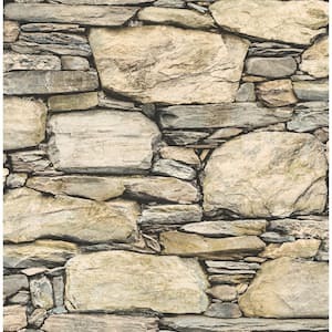 Cesar Beige Stone Wall Beige Wallpaper Sample