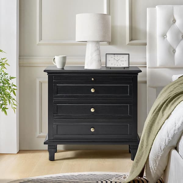 Julia Black 27 in. H Traditional 3-Drawer Solid Wood Legs Nightstand with Charging Station