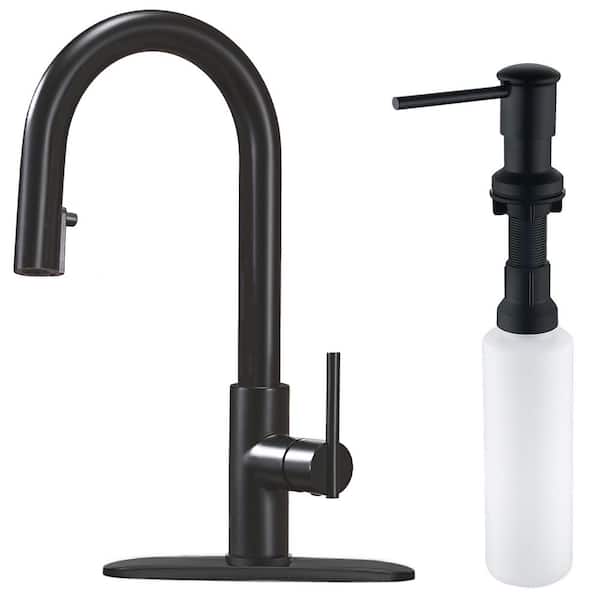 Single Handle Pull Down Sprayer Kitchen Faucet with Soap Dispenser in Matte Black