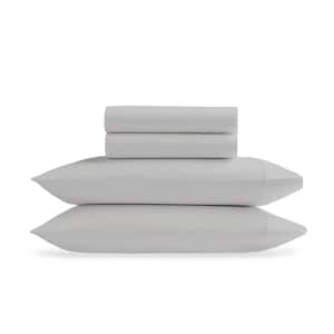 2-Piece Set Light Grey Solid 100% Organic Cotton Sheets, Twin, Smooth and Breathable, Super Soft Fitted Sheet Sets