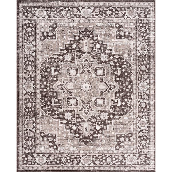 Magic Traditional Brown and Cream 9 ft. x 12 ft. Oriental Indoor Area Rug