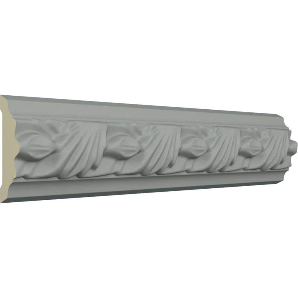 White Polyurethane Milton Running Leaf Crown Moulding, 94.5" Length