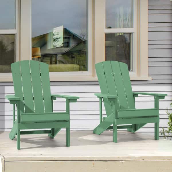 JOYESERY Dark Green Weather Resistant HIPS Plastic Adirondack Chair for Outdoors (2-Pack)