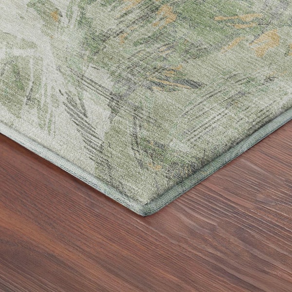 Mayfield Premium Machine Washable Abstract AMF2387 Celery 8 ft. x 10 ft. Area Rug